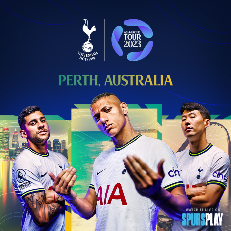 SpursOfficial's tweet photo. 🇦🇺 We are delighted to announce that our Men’s First Team will visit Perth to take on London rivals West Ham United on Tuesday 18 July in the opening match of our Asia-Pacific Tour 2023.
