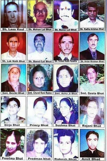 MonaADhar's tweet photo. Nadimarg massacre ###############

The climax scene of #TheKashmirFiles 

-> On the night of 23 March 2003 armed Islamic terrorists came dressed in military uniforms at midnight

->They dragged the Pandits out from their homes Lined them and shot them with automatic weapons

-> At least 24 Hindus including 11 women and 2 children were killed.

-> The victims ranged from a 65-year-old man to a 2-year-old boy.

-> The policemen posted there fled the scene while locals supported the incident 

-> The killers disfigured the bodies of the victims, looted their houses, and took away the ornaments from the bodies of the dead women.

-> Since it wasn't easy to remove ornaments, they chopped their ears and nose.

-> "We heard cries and later heavy firing. It was followed by silence everywhere," recalled a local resident, Ghulam Muhammad. 

-> "The killers had dragged our Pandit brethren out of their homes, and killed them mercilessly. They did not even spare the children and killed everyone they saw," he added. 

-> "When we ventured out what we saw was very shocking. Most Pandits were dead lying in a pool of blood. It was a heartbreaking moment for us. Only a few Pandits who survived could be seen in deep shock sitting near the bodies," locals said

-> Fear stricken Pandits left the village the next day after the massacre and are now residing in different states across India. 

The deceased were identified as 
1->  Bansi Lal 70
2-> Rajni 22
3-> Lok Nath 40
4-> Radhakrishan 60
5-> Pradhiman Krishan 25
6-> Geeta 40, 
7-> Ramesh Pandit 
8-> Lassa Koul 70
9-> Triloki Nath 55
10-> Ashajee Bindri 40
11-> Sangeeta 30
12-> Suraj Kumar 3
13-> Manohar Nath Pandit 12
14-> Suman 30
15-> Monu Raj 2
16-> Chand Rani 40
17-> Jiya Lal Bhat 80
18-> Umat Kumar, 20
19-> Sushma 26
20-> Avtar Krishan 55,
21-> Girja Kumari 23 
22-> Princy 27
23-> Rakesh Kumar 22
24-> Bansi Lal 50