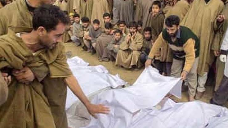 MonaADhar's tweet photo. Nadimarg massacre ###############

The climax scene of #TheKashmirFiles 

-> On the night of 23 March 2003 armed Islamic terrorists came dressed in military uniforms at midnight

->They dragged the Pandits out from their homes Lined them and shot them with automatic weapons

-> At least 24 Hindus including 11 women and 2 children were killed.

-> The victims ranged from a 65-year-old man to a 2-year-old boy.

-> The policemen posted there fled the scene while locals supported the incident 

-> The killers disfigured the bodies of the victims, looted their houses, and took away the ornaments from the bodies of the dead women.

-> Since it wasn't easy to remove ornaments, they chopped their ears and nose.

-> "We heard cries and later heavy firing. It was followed by silence everywhere," recalled a local resident, Ghulam Muhammad. 

-> "The killers had dragged our Pandit brethren out of their homes, and killed them mercilessly. They did not even spare the children and killed everyone they saw," he added. 

-> "When we ventured out what we saw was very shocking. Most Pandits were dead lying in a pool of blood. It was a heartbreaking moment for us. Only a few Pandits who survived could be seen in deep shock sitting near the bodies," locals said

-> Fear stricken Pandits left the village the next day after the massacre and are now residing in different states across India. 

The deceased were identified as 
1->  Bansi Lal 70
2-> Rajni 22
3-> Lok Nath 40
4-> Radhakrishan 60
5-> Pradhiman Krishan 25
6-> Geeta 40, 
7-> Ramesh Pandit 
8-> Lassa Koul 70
9-> Triloki Nath 55
10-> Ashajee Bindri 40
11-> Sangeeta 30
12-> Suraj Kumar 3
13-> Manohar Nath Pandit 12
14-> Suman 30
15-> Monu Raj 2
16-> Chand Rani 40
17-> Jiya Lal Bhat 80
18-> Umat Kumar, 20
19-> Sushma 26
20-> Avtar Krishan 55,
21-> Girja Kumari 23 
22-> Princy 27
23-> Rakesh Kumar 22
24-> Bansi Lal 50