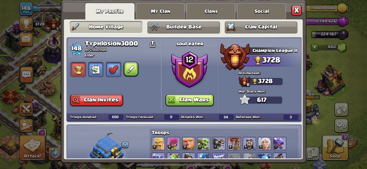 Typhlosion3000's tweet photo. My #ClashofClans Profile and Base layout! And my #TeamClan Ranking! https://t.co/sJUmSBjLx0