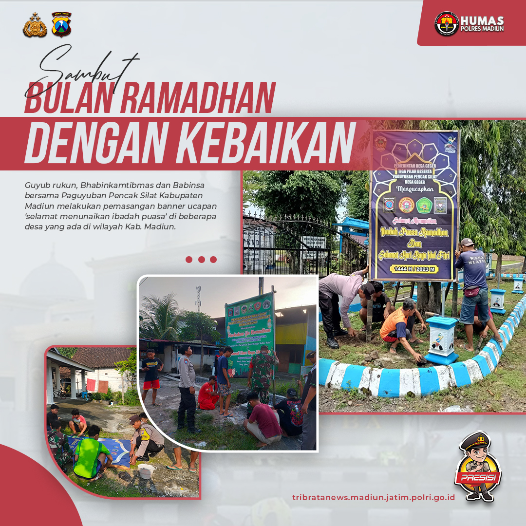 polres_madiun's tweet photo. Guyub rukun, Bhabinkamtibmas dan Babinsa bersama Paguyuban Pencak Silat Kabupaten Madiun melakukan pemasangan banner ucapan ‘selamat menunaikan ibadah puasa’ di beberapa desa yang ada di wilayah Kab. Madiun.

#MadiunKabupaten
#Madiunguyubrukun
#polresmadiun
#anton_2003ts https://t.co/MbhGI2qprK