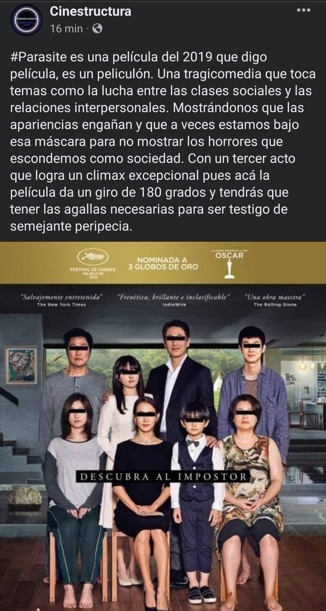 ElTeach3r's tweet photo. #Parasite peliculón por acá un breve comentario de esta cintota. https://t.co/FmKlfL0avr