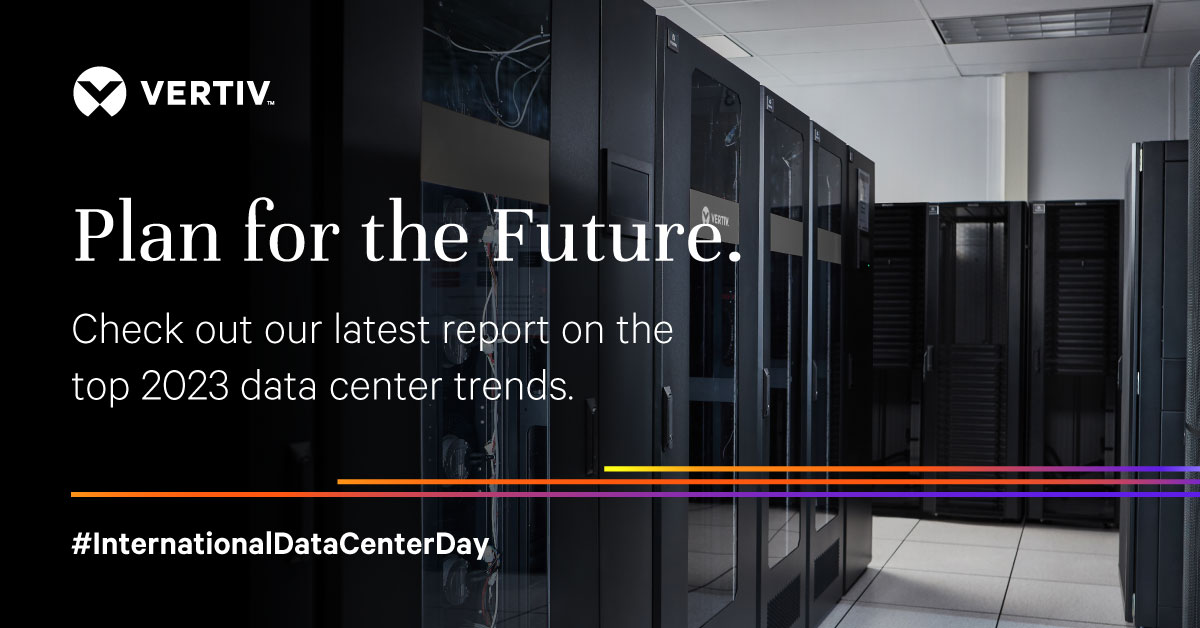 VertivAP's tweet photo. As we celebrate #InternationalDataCenterDay, it's important to plan for the future of our digital infrastructure. Check out our latest report on the top 2023 #datacentertrends for insights on everything from #hybridinfrastructure to #dataprivacy 👉 https://t.co/kADhXnskwS https://t.co/XbJxnNFJ1k
