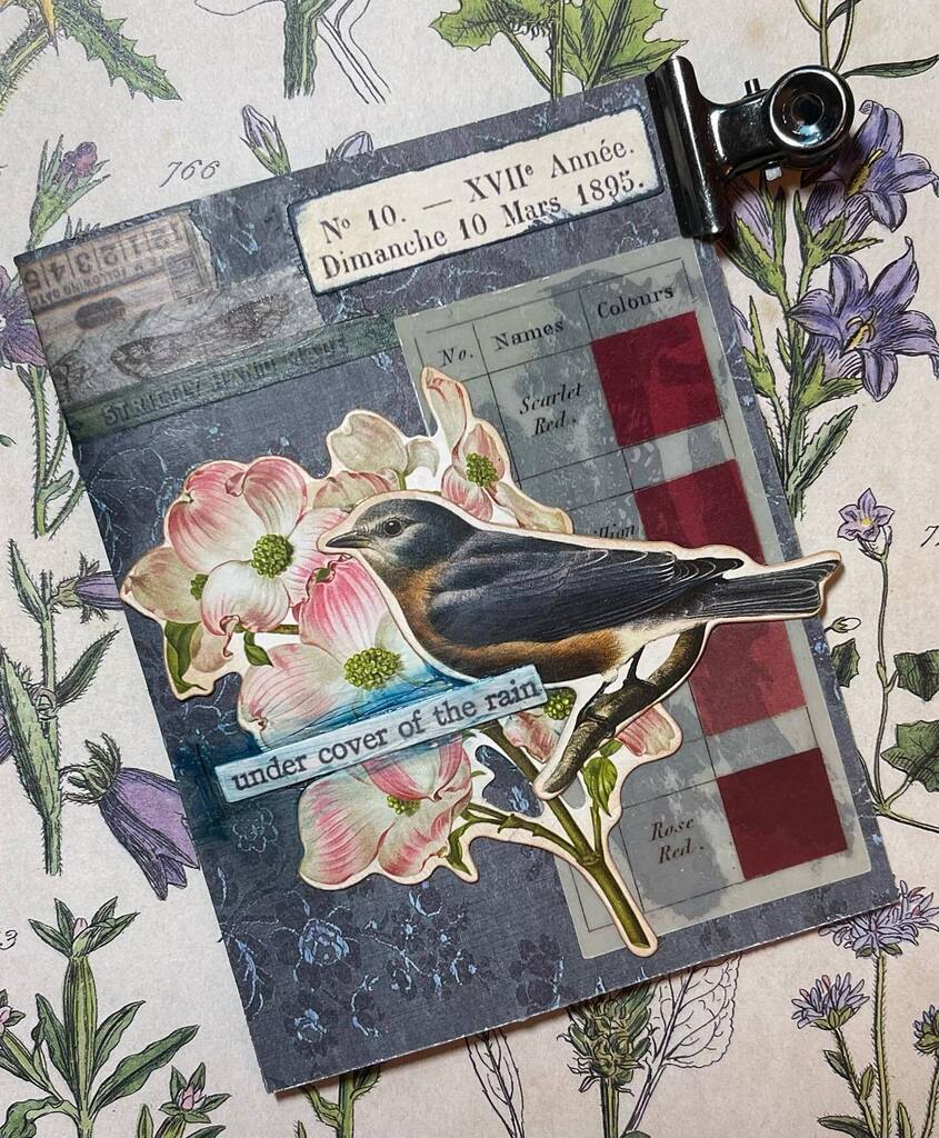Day 23: how about a little collage with <a href="/tim_holtz/">Tim Holtz</a> newest elements of fun? Collage of spring hoping for the weather to catch up! #timholtz #timholtzideaology #makingephemera #junkjournal #collage #artcard #rangerink #inkygoodness #the100dayproject #the10… instagr.am/p/CqHVlLqOwdY/