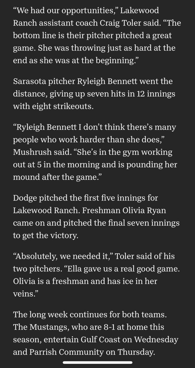 LadySailorsSB's tweet photo. @RyleighBennett6 pitched the complete game & was a throughout from pitch 1 to 184! With 8 strikeouts and 3 earned runs. https://t.co/UH9wfOTAEc