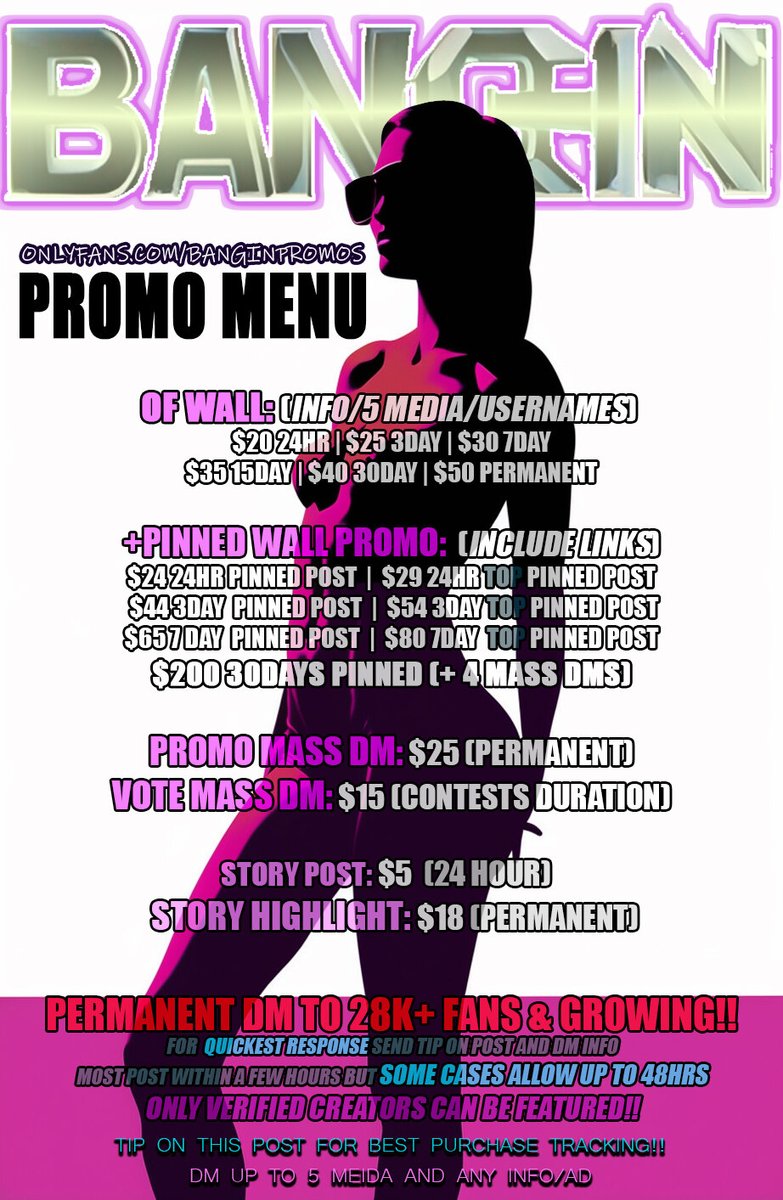 Onlyfans Promo Menu 💸 💸 💸
35K Fans &amp; Growing. Dm For Info.

Cashapp: BanginPromos

Follow for NSFW Gain Trains &amp; Rt 4 Rt