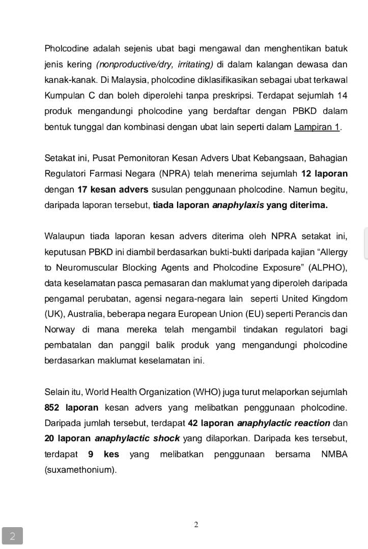 KKMPutrajaya's tweet photo. KENYATAAN MEDIA 
KEMENTERIAN KESIHATAN MALAYSIA
 23 MAC 2023 

📌PEMBATALAN PENDAFTARAN DAN PANGGIL BALIK BAGI SEMUA PRODUK YANG MENGANDUNGI PHOLCODINE BERIKUTAN RISIKO KESELAMATAN DIKESAN https://t.co/7zv8OjeO4v