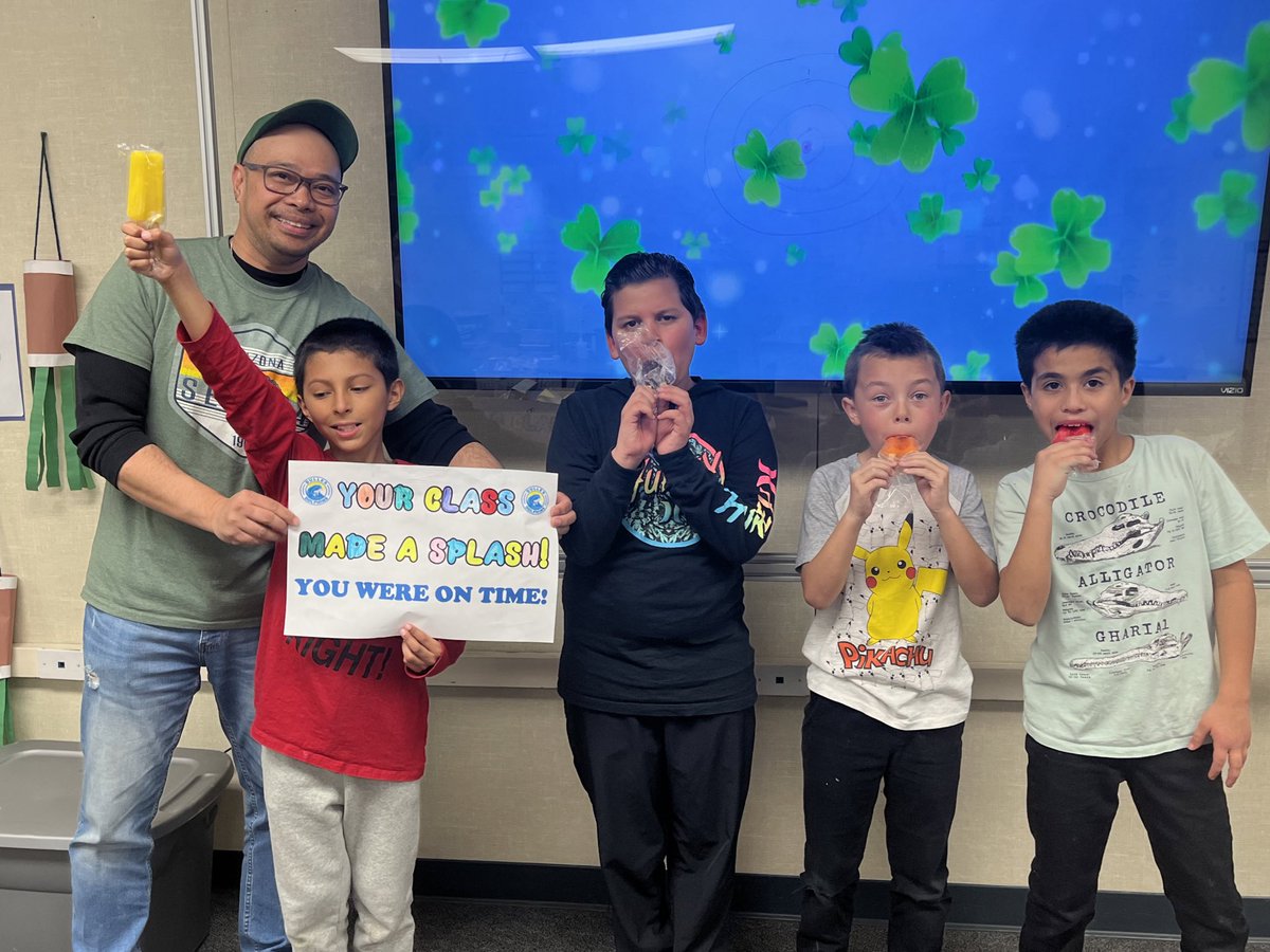 principaldulles's tweet photo. Dulles ASPIRE class earns popsicles with the Principal for completing their “On time” chart! #nlmusd 🐬#dulleselementary https://t.co/c3s8l5uGvy