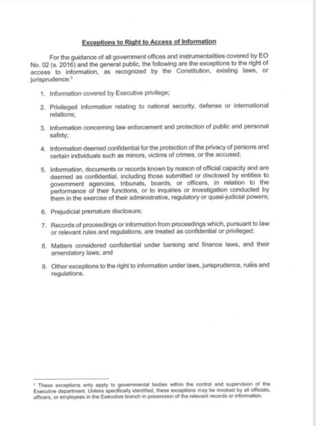 JUST IN: Malacañang issues memo updating the inventory of exceptions to the right to access of information under Executive Order No. 2. <a href="/manilabulletin/">Manila Bulletin News</a>