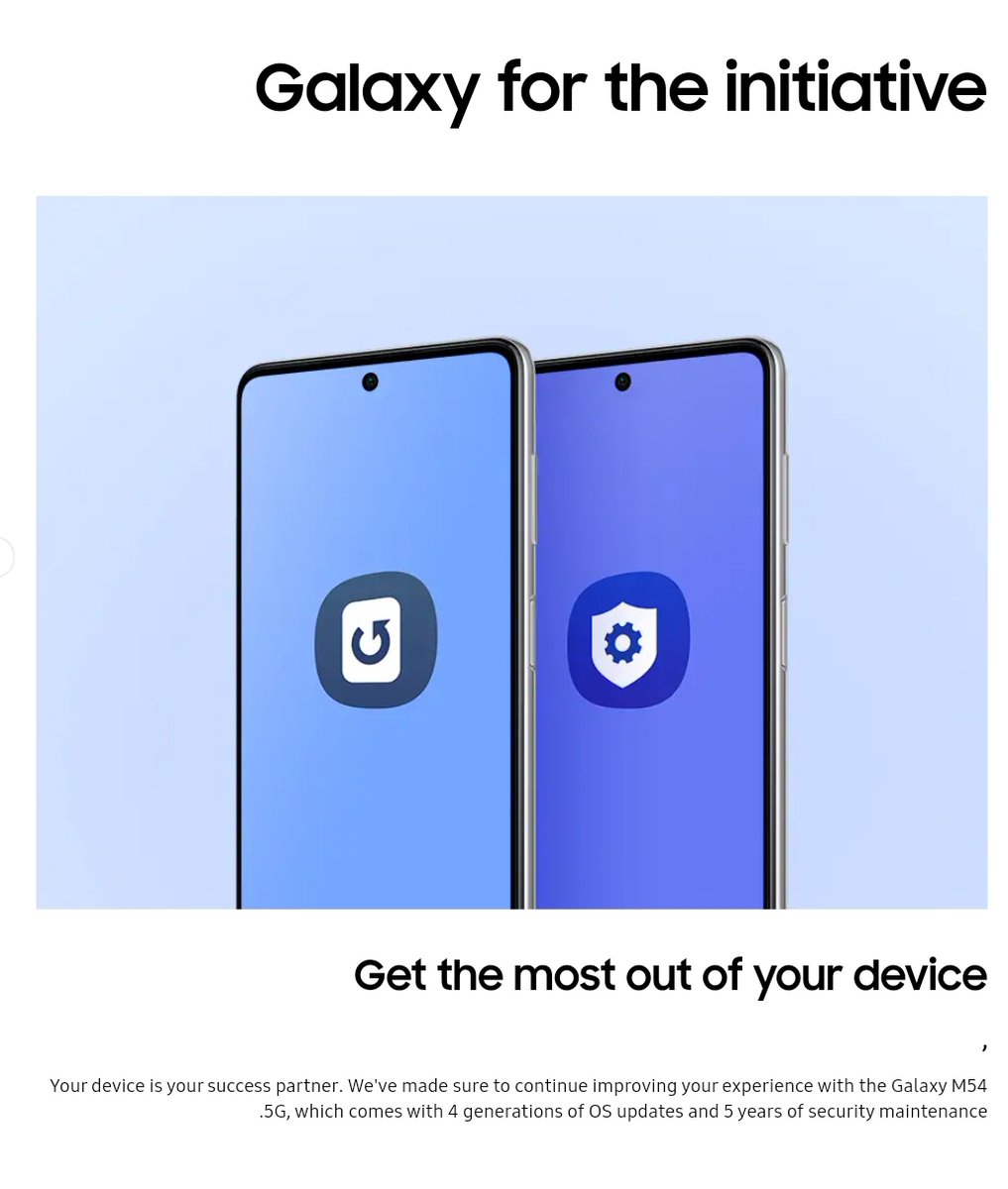 TechnoAnkit1's tweet photo. Samsung Galaxy M54 Goes Official

6.7"FHD+ 120Hz sAMOLED
G Glass 5
Exynos 1380
108(OIS)+8+2MP
32MP
6000mAh
25W
Android13 (OneUI 5.1)+4 Years Android OS &amp; 5Years Security Update 
Side Mounted F-S 
WiFi 6,Bluetooth5.3
X-axis Motor
Single Speaker
8+128/256GB
1TB (MicroSD)
8.4mm
199g https://t.co/c115YFeKQZ