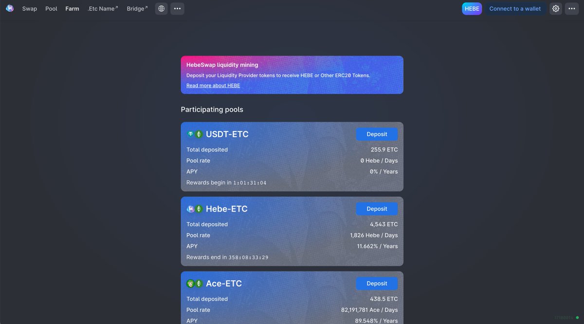 📢ETC-USDT farming is about to launch

🎁We are giving away 777 HEBE to 3 lucky winners  (valued at 18u) .

✅Follow <a href="/EtcHebeBlock/">HebeSwap</a> 

✅Retweet with comments and tag three friends.

app.hebeswap.com/#/farm

#ETCArmy #ETC #EthereumClassic $ETC
