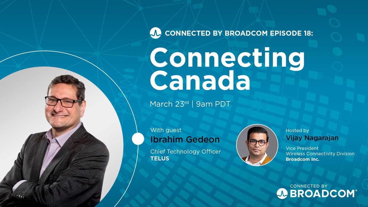 How is #WiFi7 changing #WiFi? How does #AI impact #broadband? What is the corporate responsibility to our communities? Tune in to the next #ConnectedByBroadcom, March 23 at 9AM PT, to hear answers from @GedeonIbrahim, CTO @TELUS, and @nvcidambi. RSVP @ bit.ly/3mYSYji