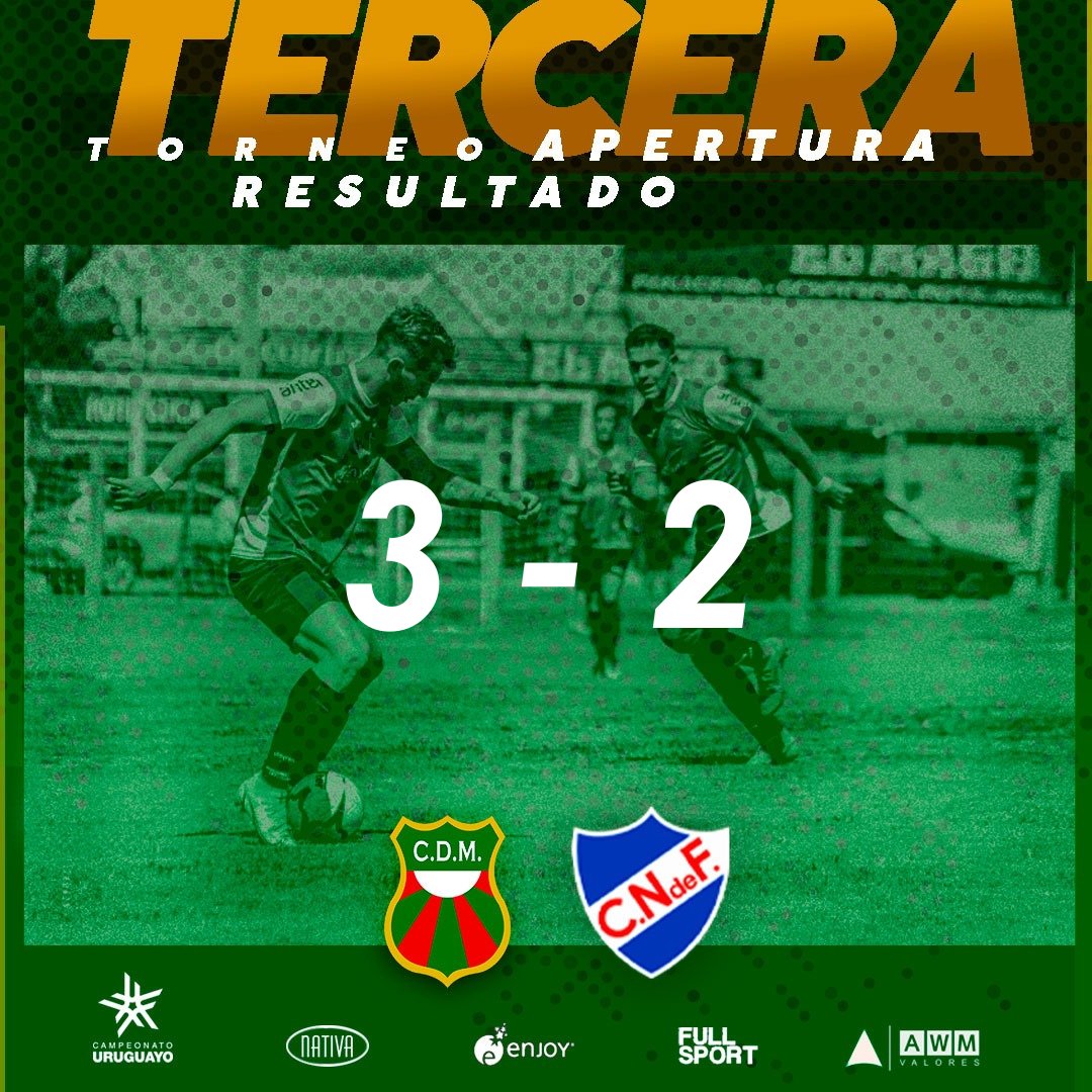 #Tercera

Final del partido ante <a href="/Nacional/">Nacional</a> 

Deportivo Maldonado 3 Nacional 2
⚽ Alexander González x 2
⚽ Marcos Caballero

#VamosMaldonado
