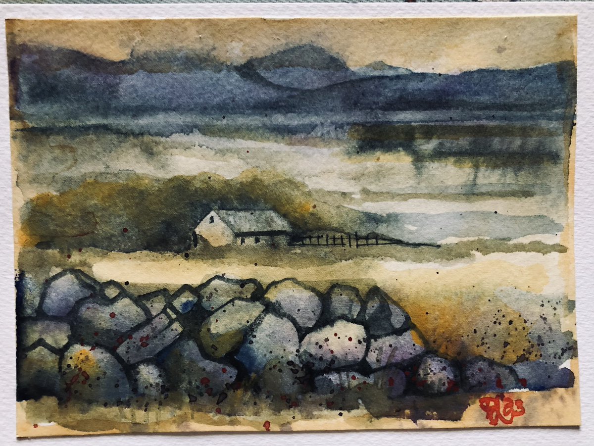 Sending this little card for #TAE23 @twitrartexhibit ~
“Into the West”
A scene from last Summer’s holiday in County Mayo 🐏🌞