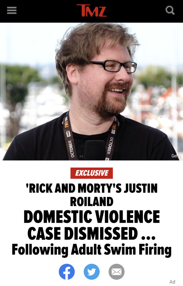 FilmsSlender's tweet photo. @JustinRoiland had his domestic violence case dismissed. Seriously too many of you idiots jumped on the "believe all women" bandwagon right away. And you're trying to cover that up with the "what about the DMs" thing. 
#believeallwomen #RickandMorty @adultswim https://t.co/Wu6JFgE2vZ