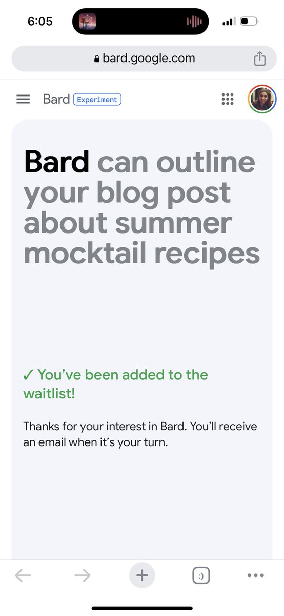 Got accepted to <a href="/Google/">Google</a> Bard, only to have it link me back to their waitlist! 😭