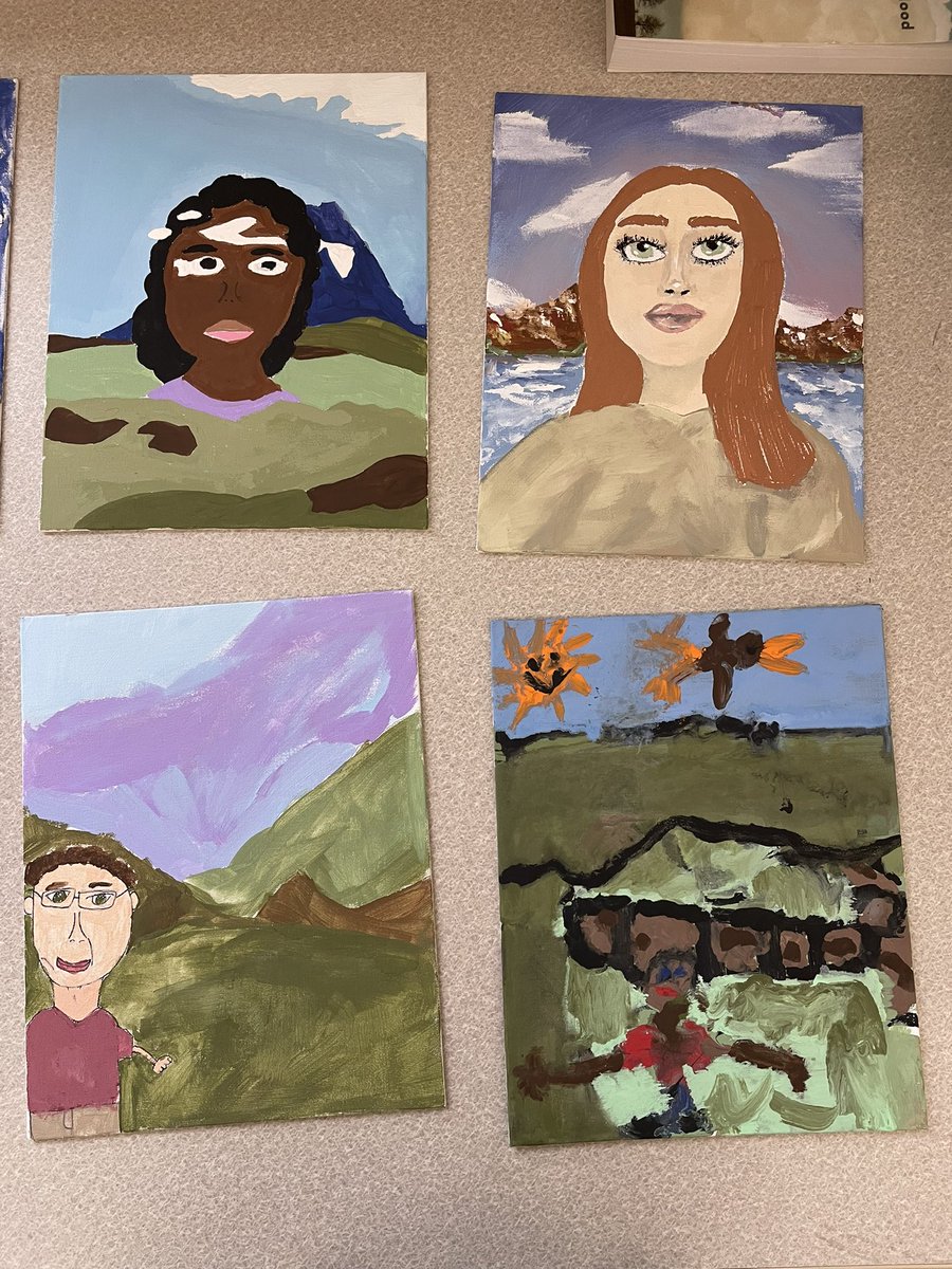 profe_johnson21's tweet photo. I’ve been having so much fun with my Honors I class!! We studied Frida Kahlo, then they were tasked with painting their own autorretrato/Frida-style-inspired obra. Tomorrow they start presenting them to the class. I am so proud of mis artistas!! 🎨🤩 https://t.co/fhaOkaRoyh
