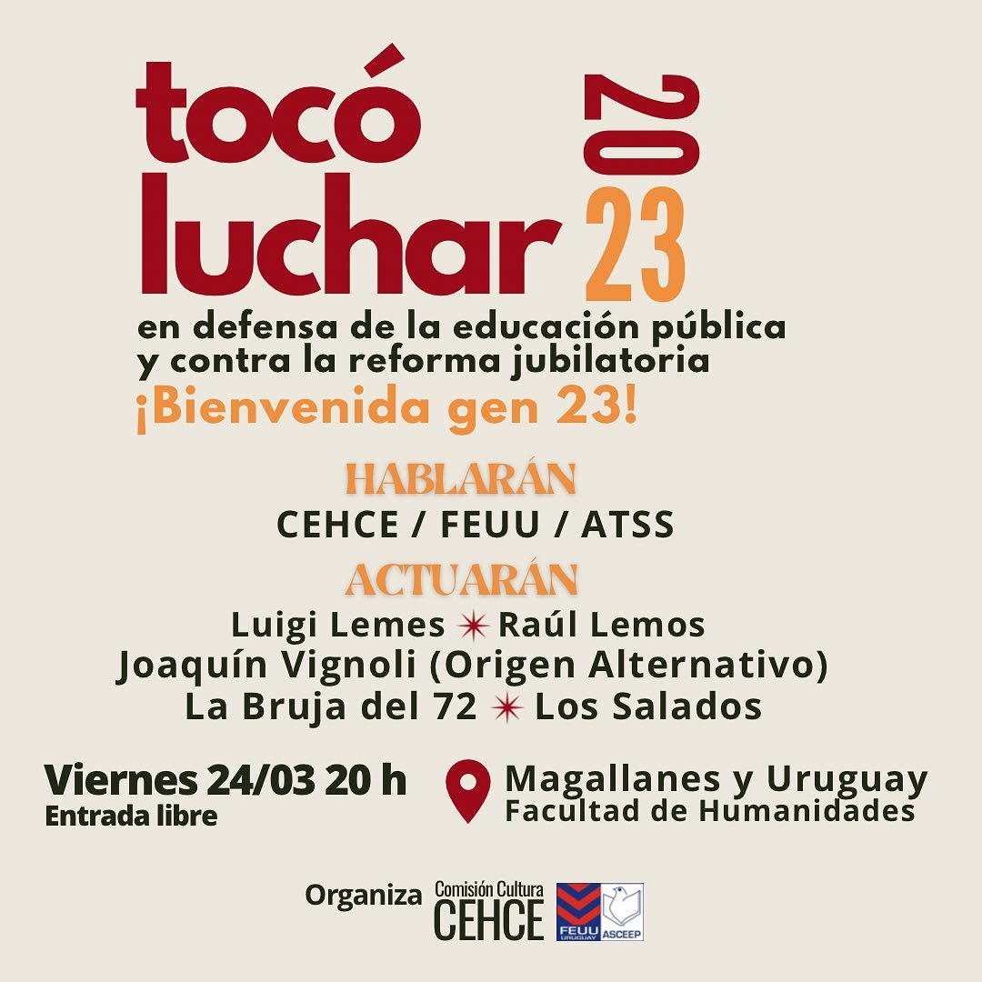fabianbarragan's tweet photo. Este próximo Viernes 24 nos vemos en la calle junto a ustedes 🇺🇾✊🏻

#TocoLuchar

@culturacehce
@asuntosgremiales_cehce
@asceepfeuu https://t.co/BwXLZ2XE6J