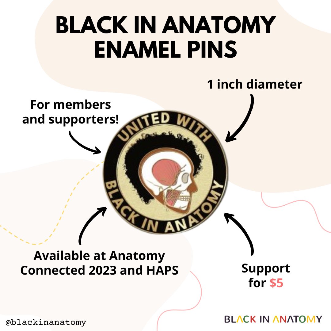 You asked and we answered. The Black in Anatomy Enamel Pin is here! It’s great “flair,” makes a great gift, and helps support the #BlackinAnat mission. We cannot ship them, but they will be available in-person at #Anatomy23 this week. #BlackinAnatMerch