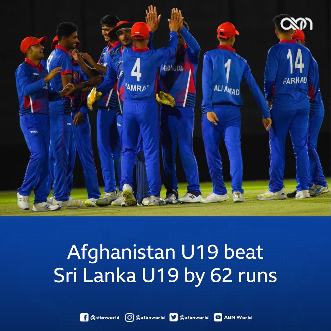 afbnworld's tweet photo. Afghanistan U19s continue to impress in the ongoing Tri-Series as they beat Sri Lanka U19s by 62 runs in their second successive game.

#AFGU19vSLU19 #AFGU19TriSeries https://t.co/qSjYT0LL7A