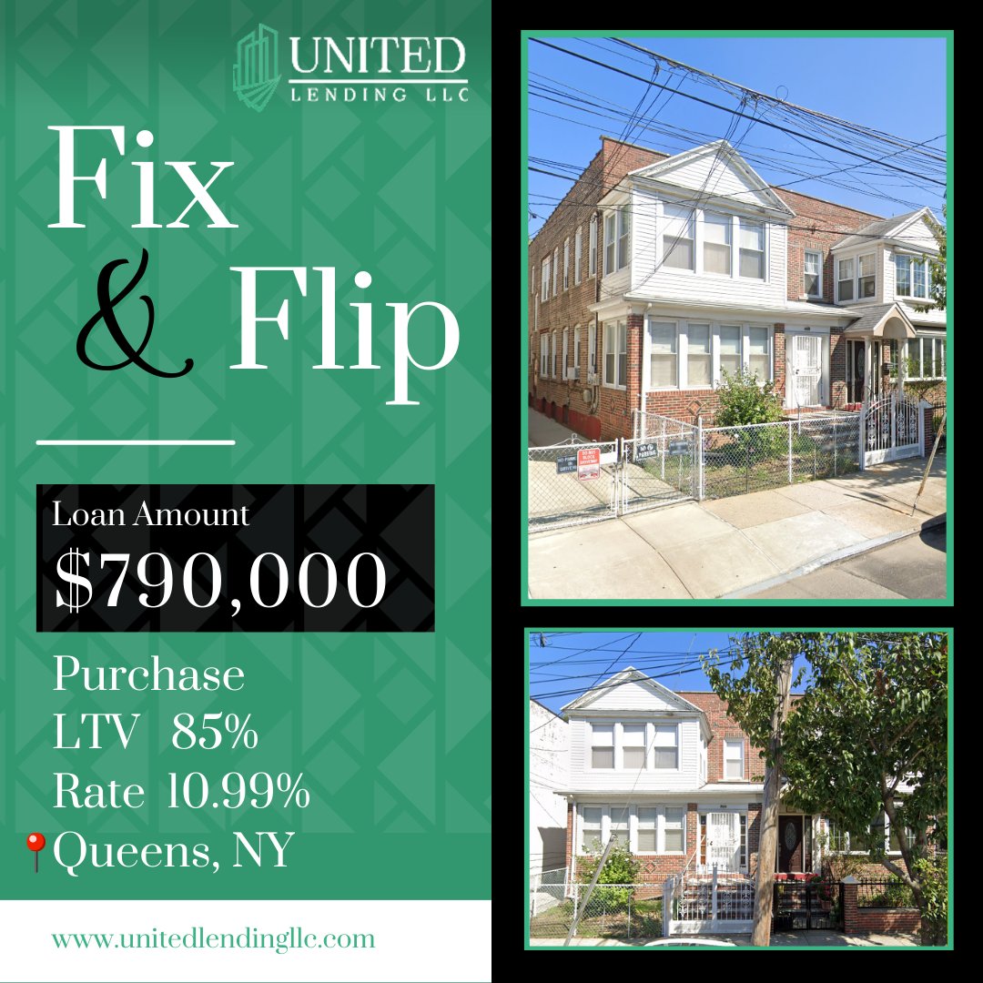 Fix & Flip - Loan Amount $790,000, Purchase, LTV 85%, Rate 10.99%, Queens, N.Y. #unitedlendingllc #fixandflip #realestateinvesting #houseflipping #propertyinvestment #privatelending #hardmoneyloan #realestatefinance #realestatedeals #investmentopportunity #propertyflipping