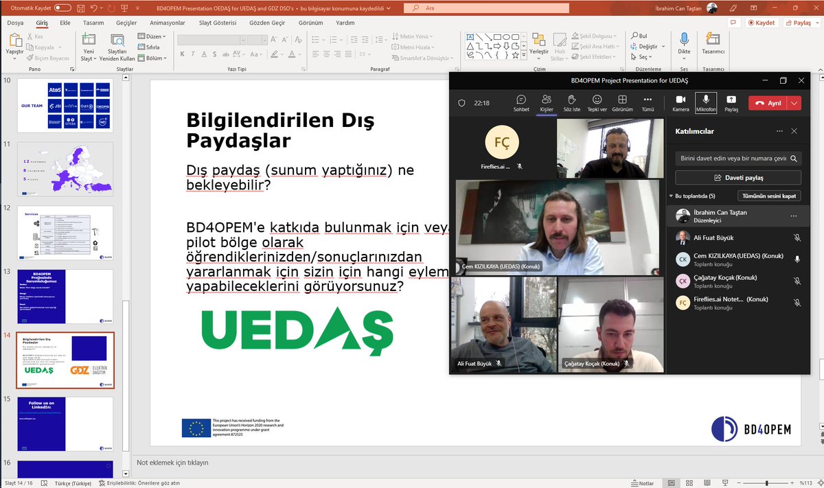 OEDAS presents BD4OPEM to sister DSO in Turkey UEDAS.

#BD4OPEM #energy #bigdata #sustainability #innovation #horizon2020