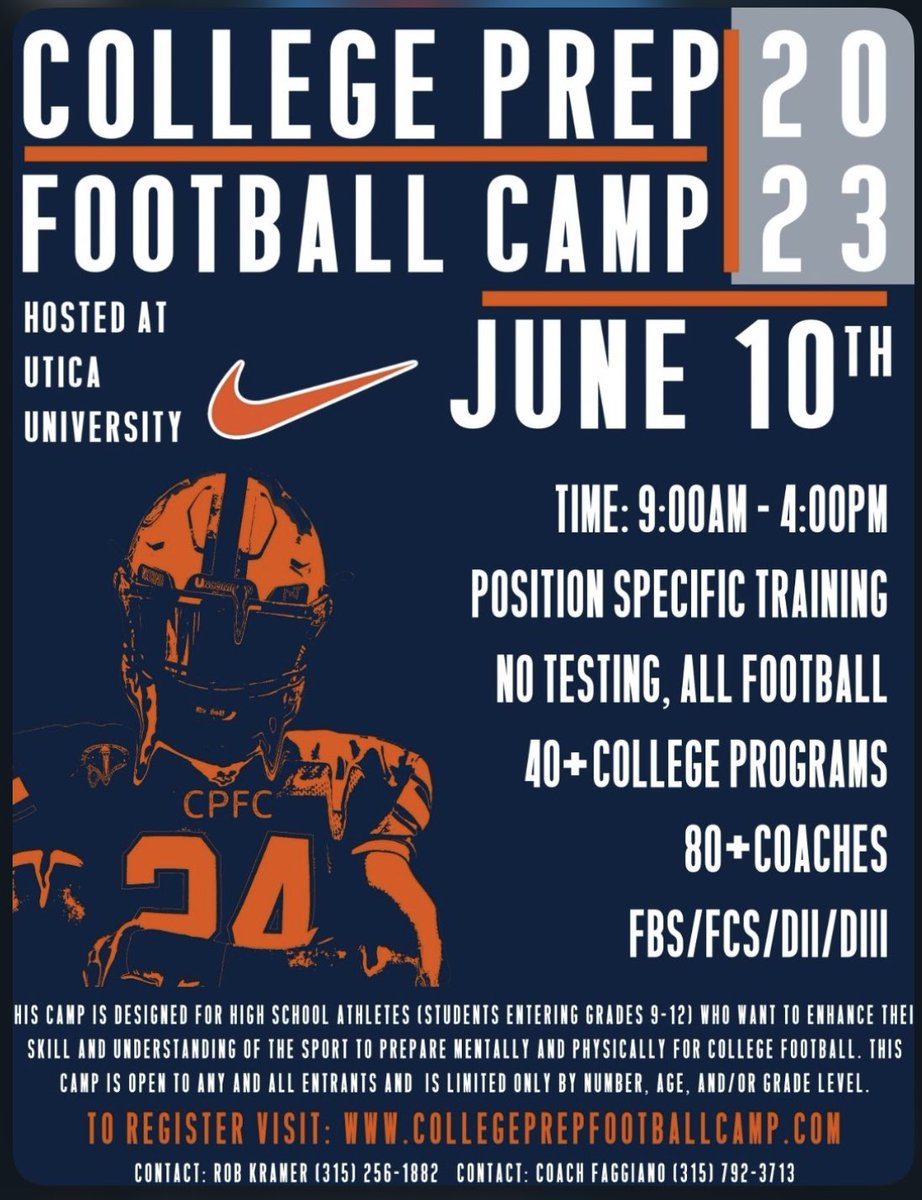 Great Camp Opportunity! We have several players already registered. Spots fill up quick <a href="/CollegePrepFBC1/">CollegePrepFootballCamp</a>