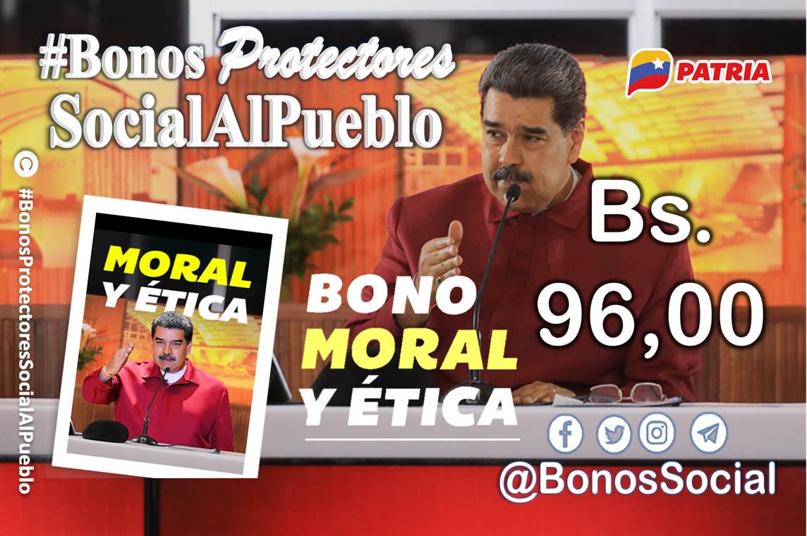 🖥️ Continúa la entrega del Bono #MoralYÉtica a través del Sistema <a href="/CarnetDLaPatria/">Carnet de la patria</a> enviado por nuestro Pdte. <a href="/NicolasMaduro/">Nicolás Maduro</a>.

✅ La entrega directa y gradual no requiere escaneo ni validaciones.

<a href="/BonosSocial/">Bonos Protectores Social Al Pueblo</a>
#CeroToleranciaALaCorrupción
#TrabajoYCompromiso