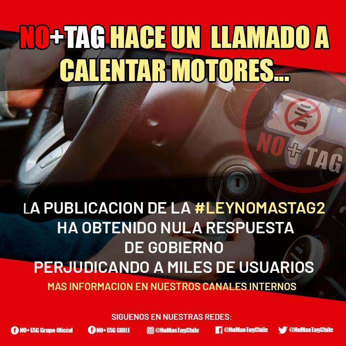 NoMasTagChile's tweet photo. Hacemos un llamado gral. a todos: #Asociados, #Agrupaciones y #Ciudadania a calentar motores, xq se viene una movilizacion a nivel #Monumental.
Ya no aceptamos mas mentiras y necesitamos que la #LeyNoMasTag2 sea promulgada con urgencia, pero el #Gobierno tienen otras prioridades. https://t.co/8qcxmQet2D