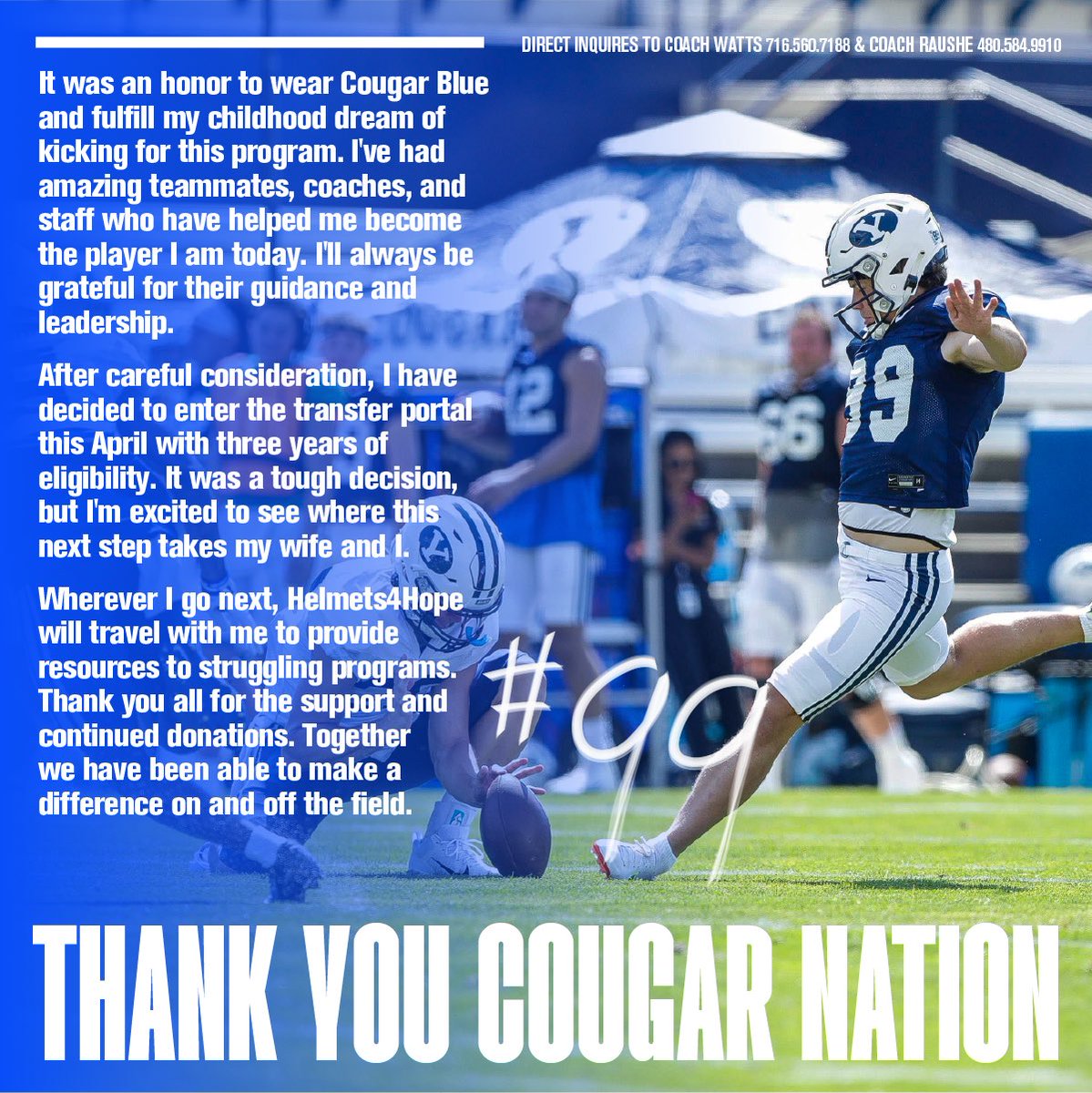 cashmney11's tweet photo. It’s been an honor cougar nation 🙏
@BYUfootball ✌️ https://t.co/WDvkUt94qC