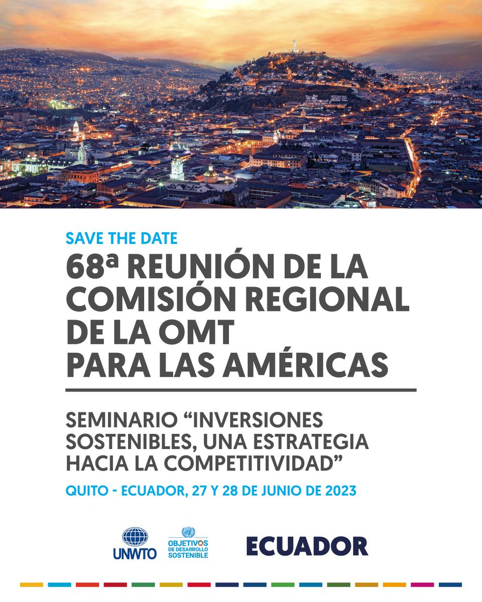 Será un honor ser anfitrión de los Ministros de Turismo de las Américas en Quito 🇪🇨 La 68ª reunión de la @UNWTO para las Américas será el próximo 27 y 28 de junio Los esperamos con los brazos abiertos.
