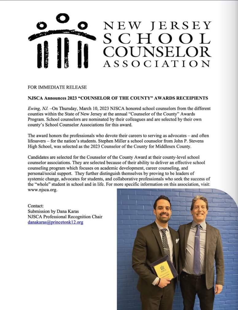 mindofmiller8's tweet image. Popping my head up for air from this sea of emails for this #humblebrag. I'm speechless and grateful for this honor. #NJSCA #MCSCA