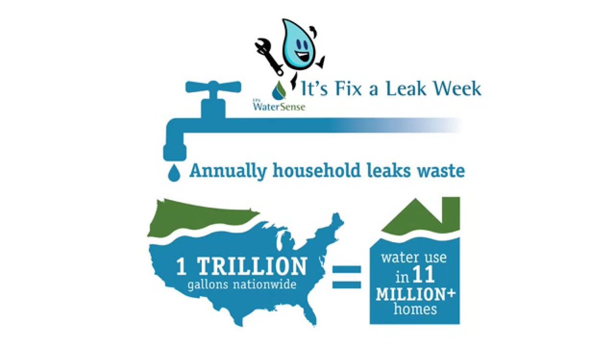 eltorowater's tweet photo. It's Fix-A-Leak Week!  Save water and money by finding and fixing leaks in your home.  Join us by watching the US EPA's video to help find those leaks around your home:
 https://t.co/0orvZNntrb https://t.co/M1gB1R5nqy
