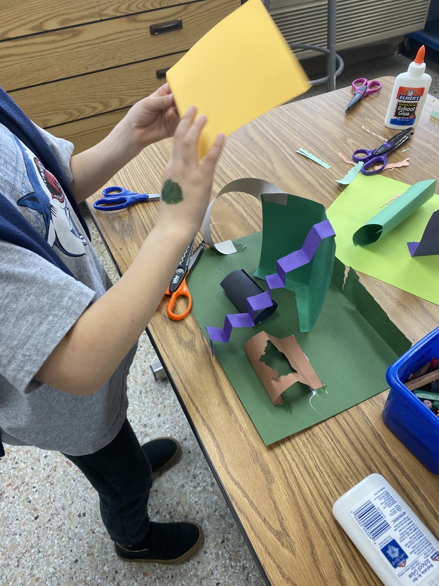 The art challenge: Using 3D paper sculpture techniques, design a beautiful and fun community playground. First graders had SO MUCH FUN! We've been thinking a lot about our community recently. 🧡 🐾@kingston_vb #wearevbschools