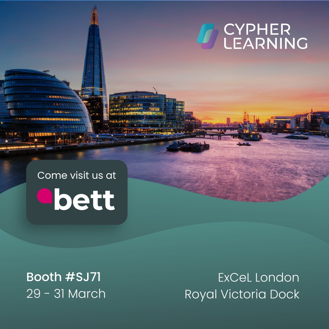 cypherlearning's tweet photo. 💡 Are you ready to elevate your teaching game? Join us at @Bett_show March 29-31 at ExCeL London and visit our booth SJ71 to see how @CYPHERLearning's products can help you achieve your goals. Take advantage of this opportunity!
https://t.co/bzJSziyi3k
#WhenWeLearn #BettUK https://t.co/O51oRgZcj2