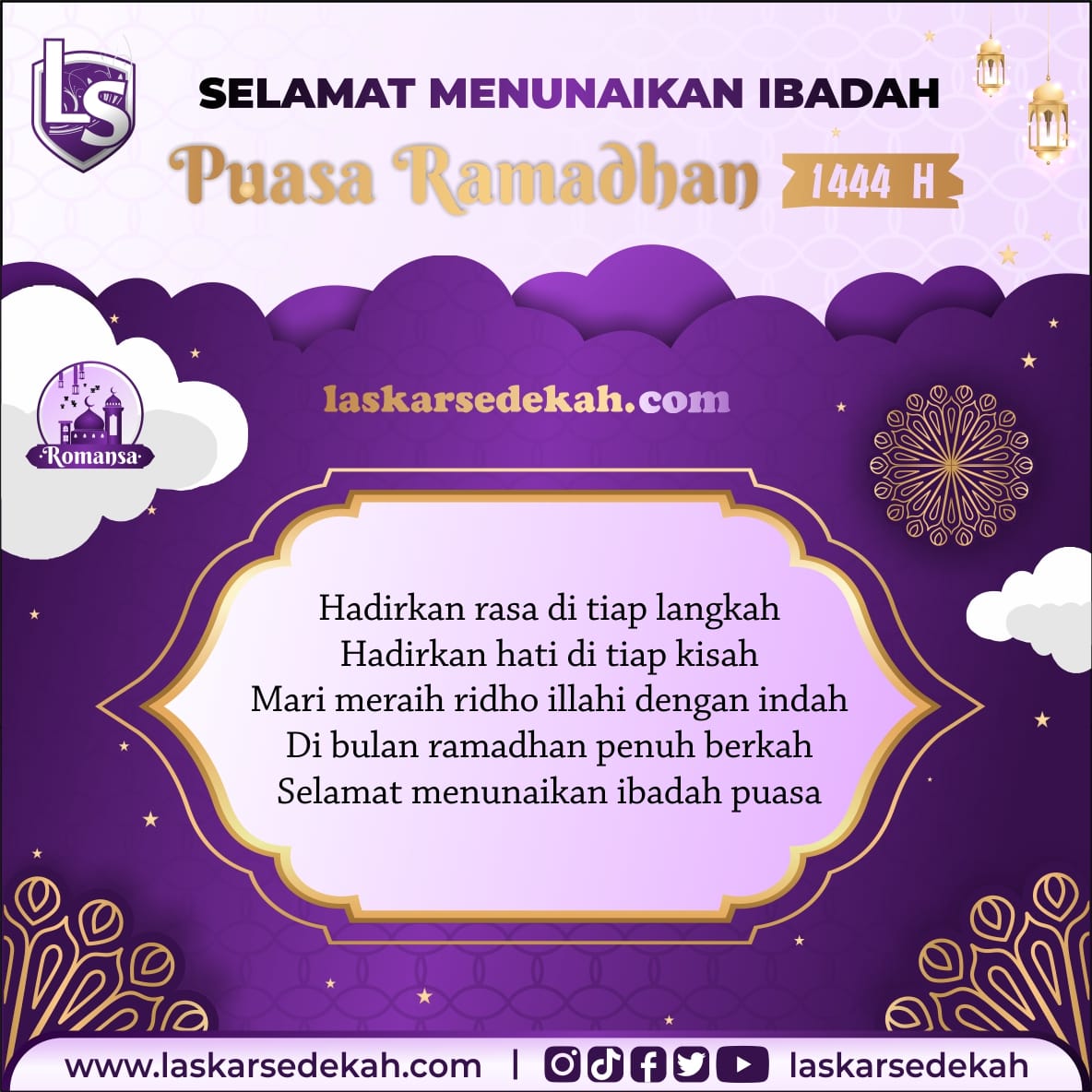 Kami dari Laskar Sedekah mengucapkan selamat menunaikan ibadah puasa 1444H 
Marhaban Yaa Ramadhan 

#Ramadhan1444H #RamadhanKareem #RamadhanMubarak #LaskarSedekah #Romansa #sedekahonline