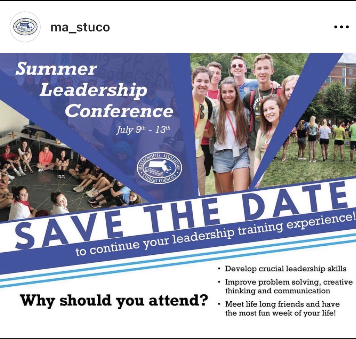 So excited for <a href="/MA_StuCo/">MASC (MA StuCo)</a> summer camp to be returning this year! If you are a high school student who wants to improve leadership skills this is the program for you!!! Save the dates!