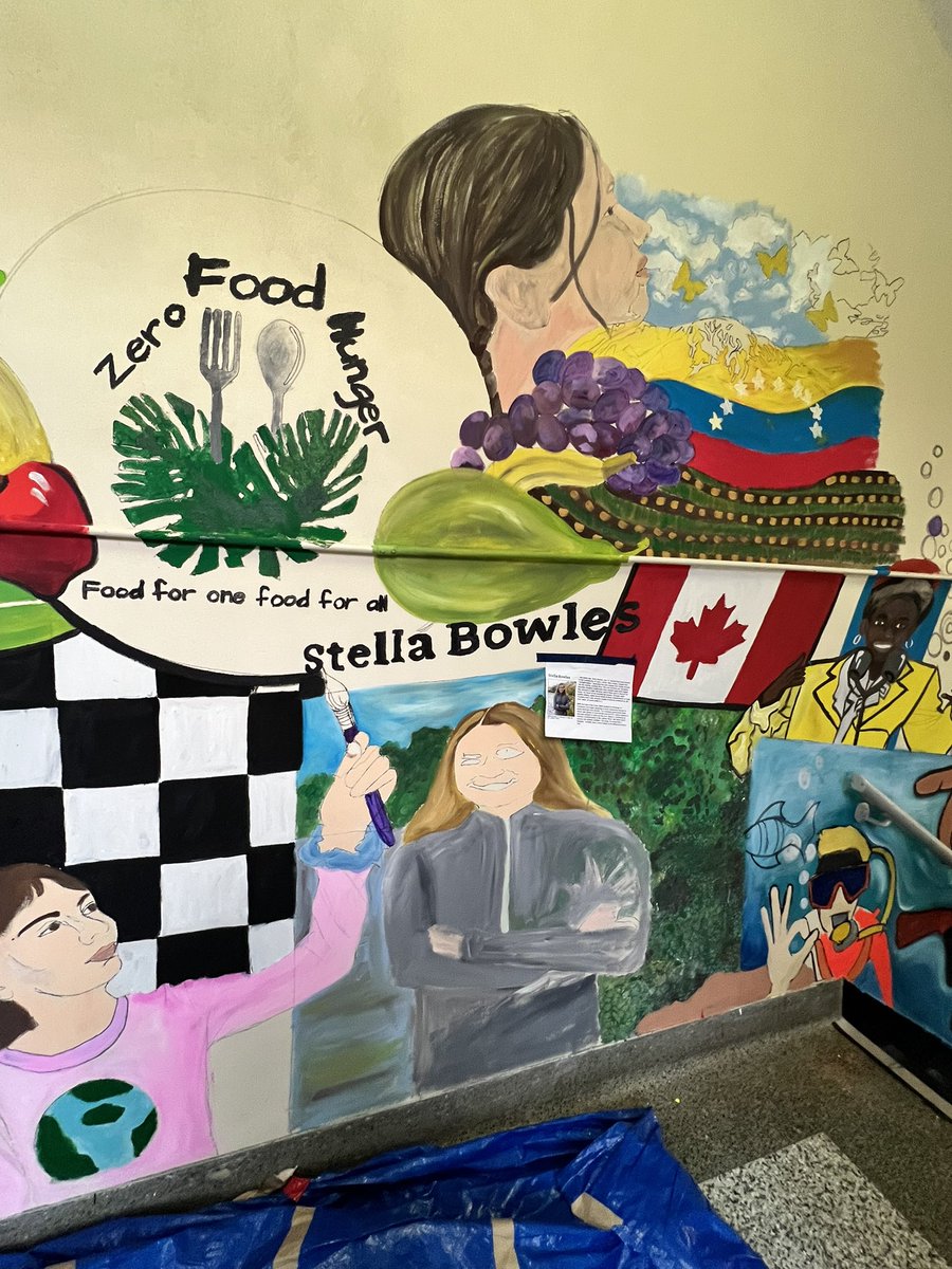 AshleyDPaints's tweet photo. 5th grade collaboration with me on a mural about the 17 global goals… can you find some of the goals on the massive hallway mural/collage…. Mural in progress https://t.co/VJY3wDOlKD