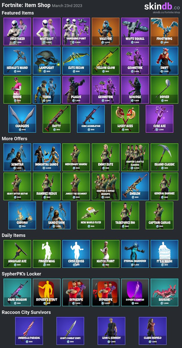 #Fortnite: Daily Item Shop for March 23rd 2023
More details for each skin: skindb.co/fortnite/shop
