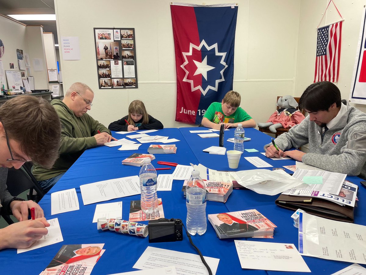 FWFAinsights's tweet photo. Postcard writing party at the Milwaukee County GOP HQ!

Wisconsin, get out and VOTE for Judge Kelly on April 4th!!

#ampFW #WisconsinSupremeCourt https://t.co/oSx43YaWIs