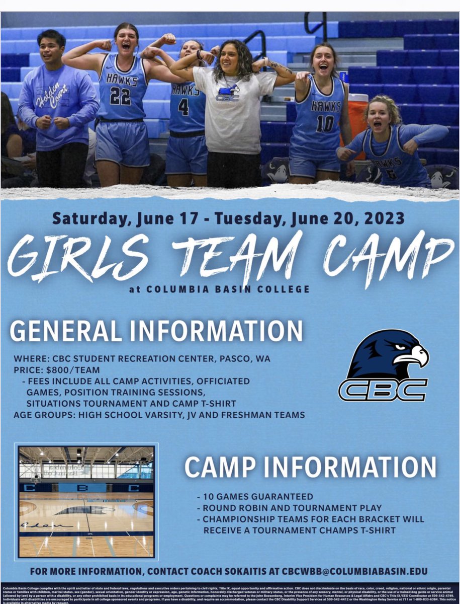 Calling all High School programs! Join us at Holden Court for team camp this June. For more information, email cbcwbb@columbiabasin.edu