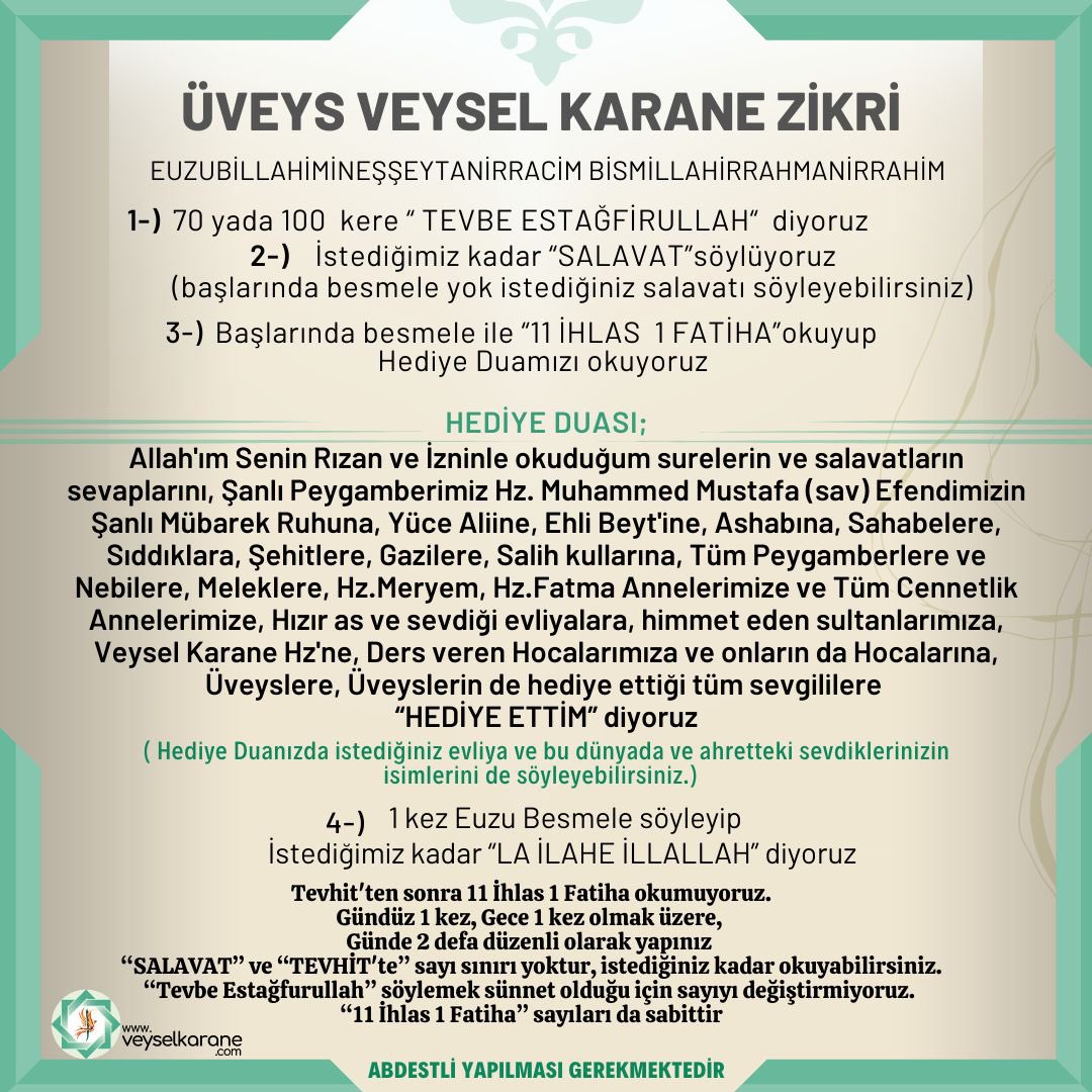 #3nisandayuzyuze Gel bu dönüş miladın olacak Rabbim seni bekliyor, Resulüm seni bekliyor , evliya öğretmenlerim seni bekliyor. Sevgiyle bekliyor, seni sevgiye hazırlamak için bekliyor, sevgiyle varabilmen için bu kapıyı açmalısın. ÜVEYS VEYSEL KARANE ZİKRİ Senin kalbinin anahtarı