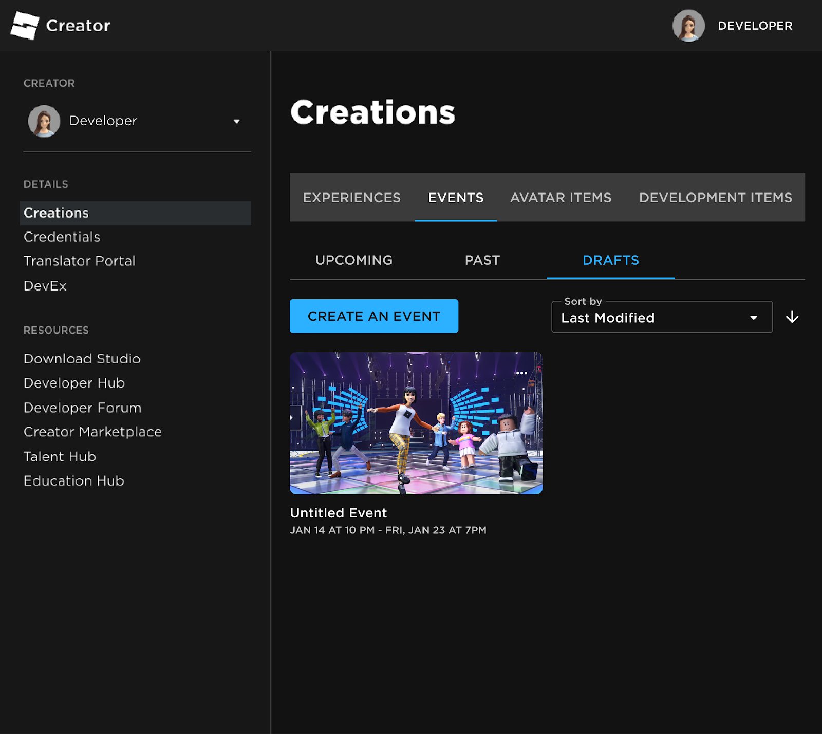 Bloxy News on X: ✏️ Creation To create an event, simply go to the Creator  Dashboard in Creator Hub ( Events will appear as a  tab under the “Creations” page on Creator
