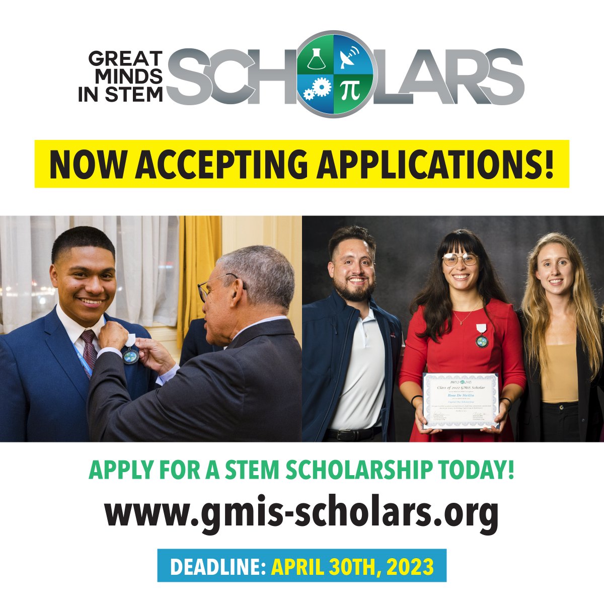 ATTENTION STUDENTS!

The GMiS Scholars Program is now accepting applications for STEM scholarships! Learn more and apply directly through the application portal today!
gmis-scholars.org

#GMiS2023Conference #GMiS35 #Scholarships #GMiSRAY2023 #STEM