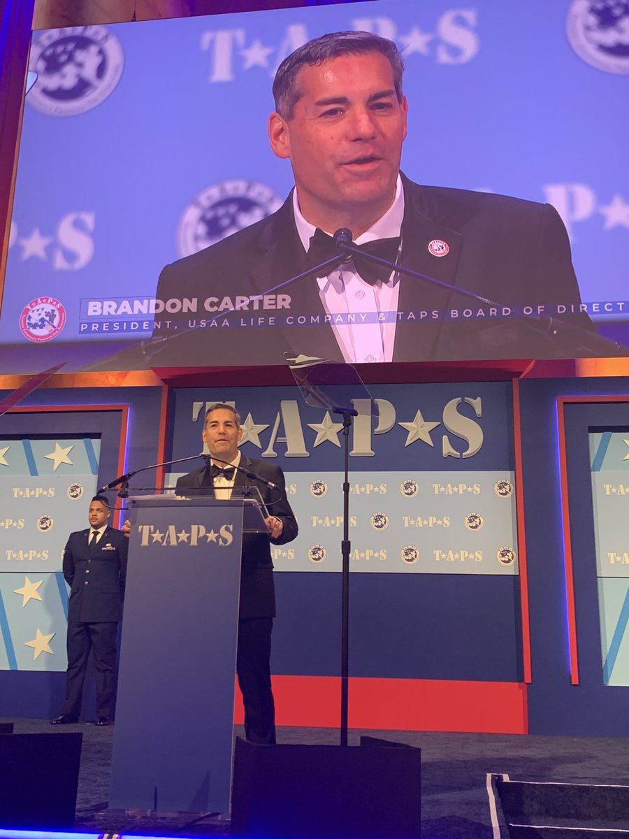 TAPSorg's tweet photo. Thank you to Brandon Carter, President of @usaa, our TAPS Honor Guard Gala Title Sponsor, for joining us tonight to present our Senator Ted Stevens Leadership Award to @RepDeanPhillips. https://t.co/sKkTsXjtBy