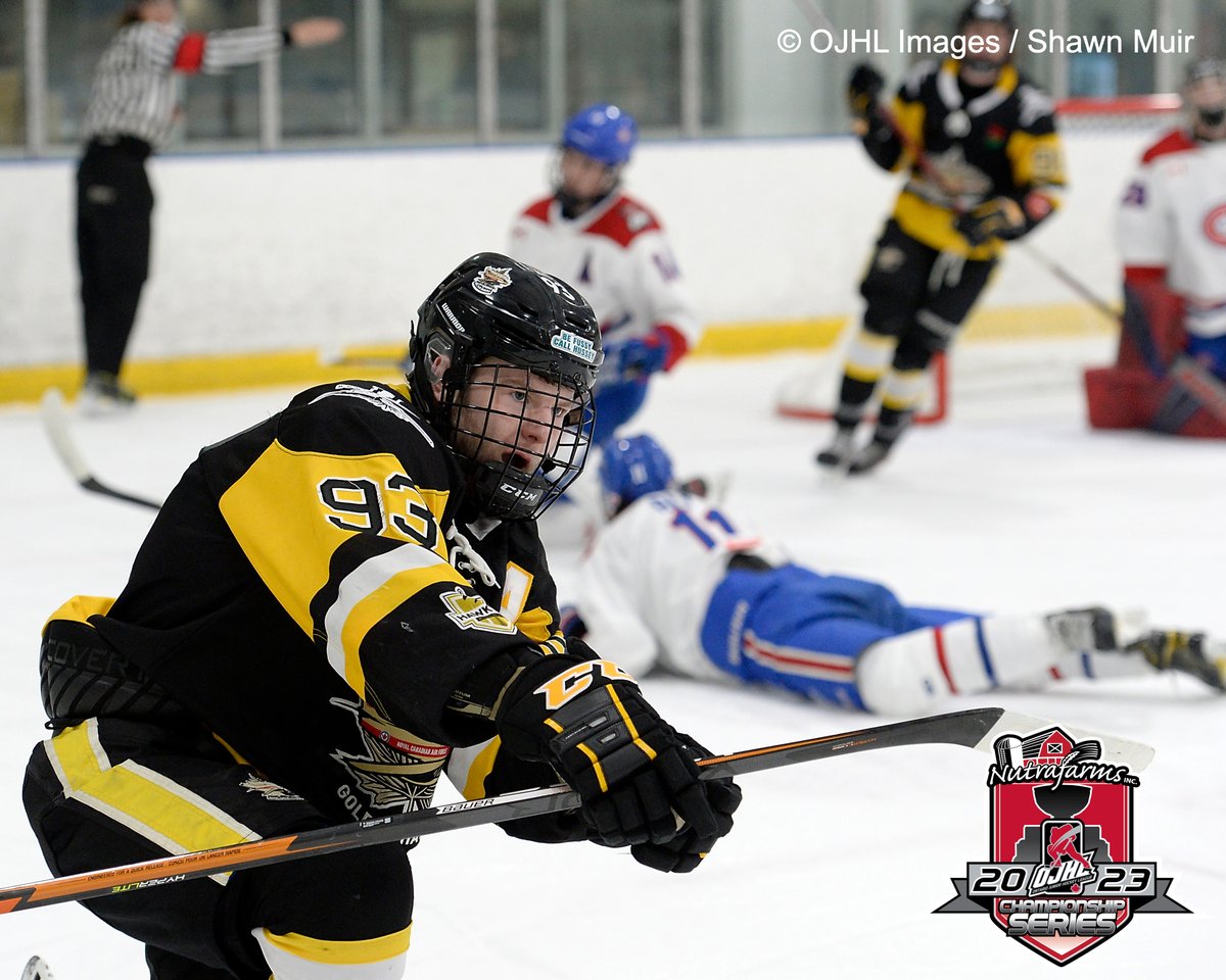 After one, @OJHLGoldenHawks have the lead 2-0 over @OJHLJrCanadiens @OJHLOfficial @ojhlimages @OHAhockey1 #CJHL #OJHL #OJHLImages #semifinals #playoffs #game1 #leagueofchoice #followthephotogs