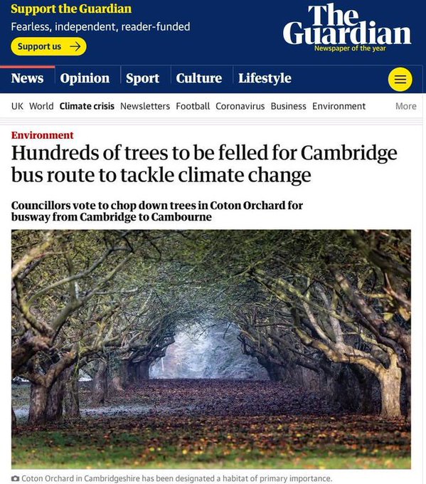 Britain_People's tweet image. TREE FELLING PROPOSAL

🔴"Hundreds of trees to be felled for Cambridge bus route to tackle climate change"

Save the planet. Let's chop down trees.

RETWEET if this does not make sense.

#NetZero