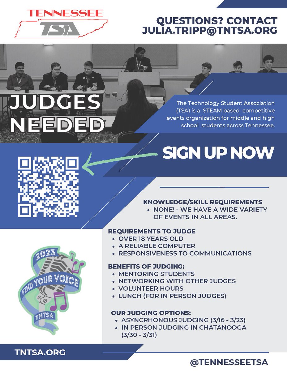 We need 29 more judges next Thursday and Friday for our State Leadership Conference! Sign up now!