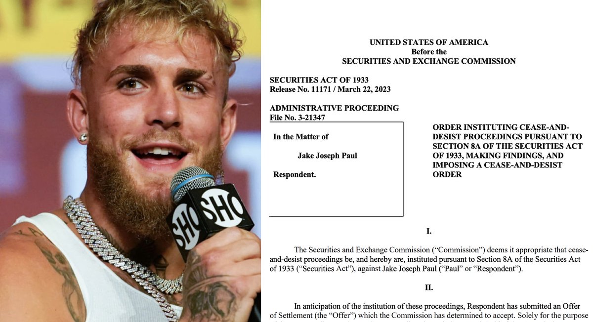 jacksage_'s tweet photo. SEC punished @jakepaul for his promotional activity related to TRX.

Will the case have a CHILLING EFFECT on CryptoTwitter?

I read the SEC’s documents.

What are the findings &amp; the amount of penalty imposed on Paul?

Here is a wrap-up of everything you need to know 

👇

🧵(1/9) https://t.co/oMnOtFiSL1
