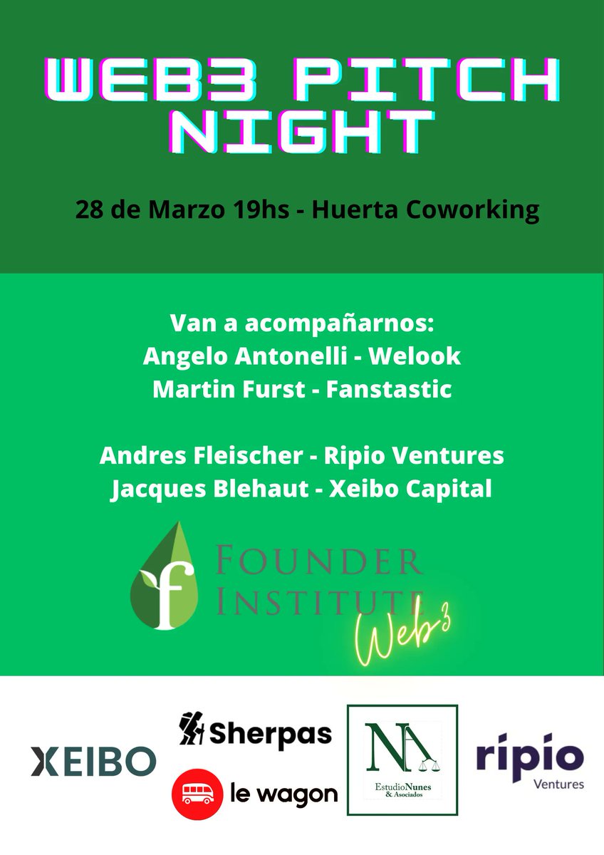 JuanAguado10's tweet photo. Va tomando forma el evento del 28/03 a las 19hs de @founding #web3. Vamos a tener #inversores y #startups referentes compartiendo su experiencia y que estan viendo. Ademas ya tenemos 5 startups que van a #pitchear su #proyecto. Link de inscripcion: https://t.co/KvFrLB26Lb. https://t.co/ZnEzofUijN
